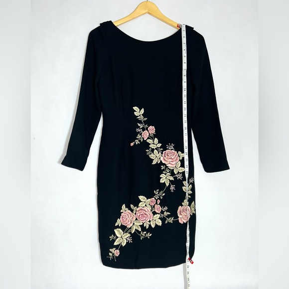 Maggie London Dress Midi Sheath Black Floral Embroidery sz 6 Petite - Picture 9 of 12